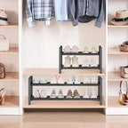 Detsuk 2-Tier Expandable Shoe Rack (17.5"-30.7") – Adjustable Heavy-Duty Metal Shoe Organizer Shelf for Closet, Entryway, Mud