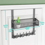 HapiRm Over The Door Hooks - Easy Installation Door Hanger with Basket and 16 Hooks, 304 Stainless Steel Storage Organizer fo
