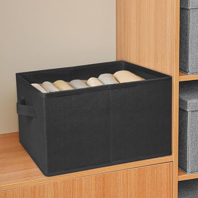 JAKAGO Fabric Storage Bins set of 4 Rectangle Storage Baskets with Handle Foldable Closet Organizer for Clothes Towel bedding