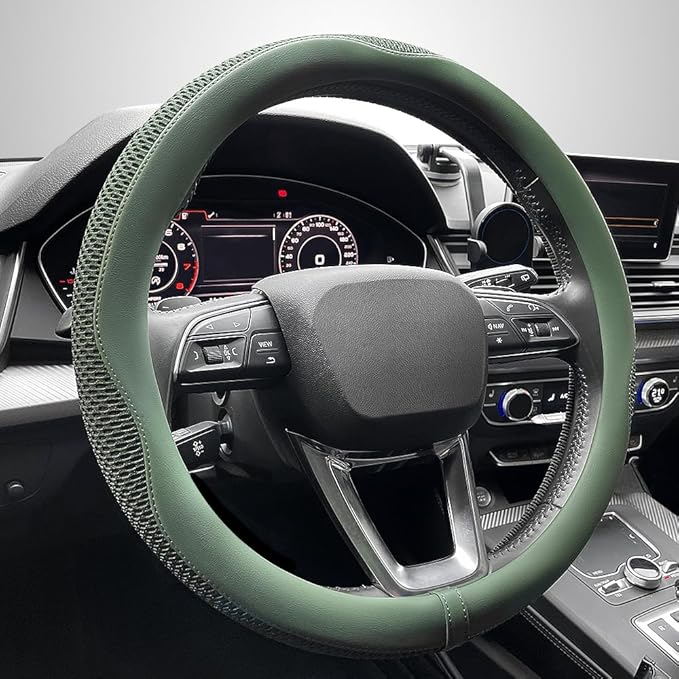 LKWLIKEI Car Steering Wheel Cover, Universal 15 inch, the Latest Microfiber Leather Breathable Technology Fabric, Non-Slip, C