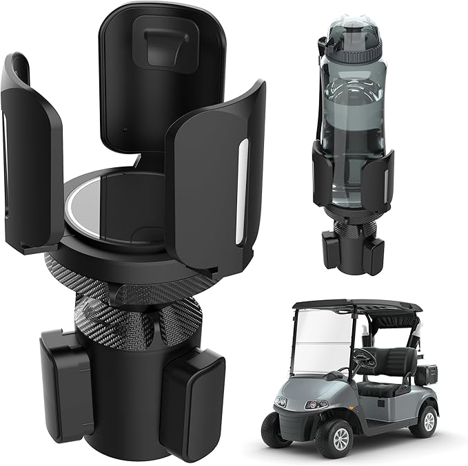 Universal Golf Cart Cup Holder Expander, Adjustable Base & Holder for 1lb Tank, Various Sized Water Bottles & Tumblers, Compa