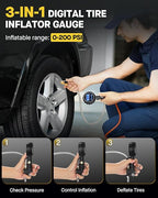 Vondior Digital Tire Inflator with Pressure Gauge 200 PSI - Large 2" Digital Dial, Heavy Duty Air Chuck and Compressor Accessories with Tire Tread Depth Gauge and Quick Connect Coupler Car Accessories