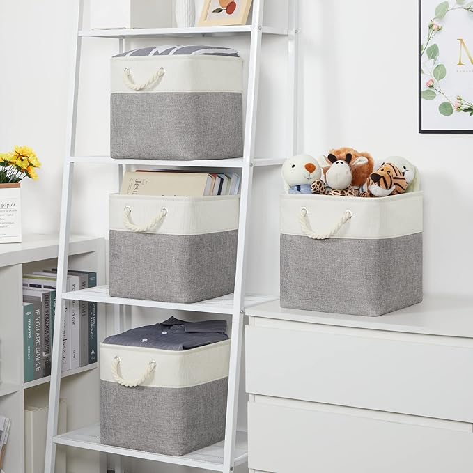 Temary Fabric Storage Baskets for Organizing, Grey Basket for Shelves, Collapsible Baskets with Handles for Shelves, Home, Cl