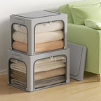 3Pack Clothes Storage Bins - Oxford Frame Storage Box Foldable Stackable Storage Organizer with 3 Openings Design, Metal Fram