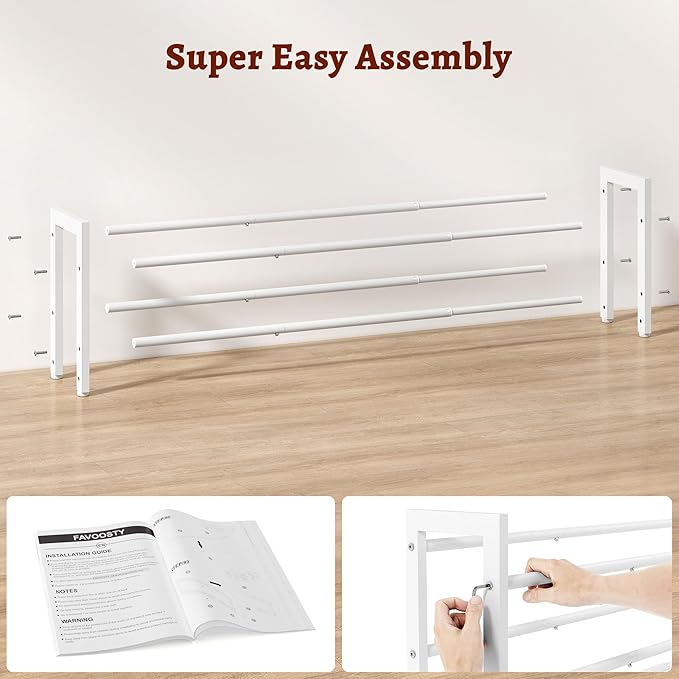 FAVOOSTY 2-Tier Expandable Shoe Rack, Adjustable Shoe Shelf Storage Organizer Space Saving Metal Free Standing Shoe Rack for 