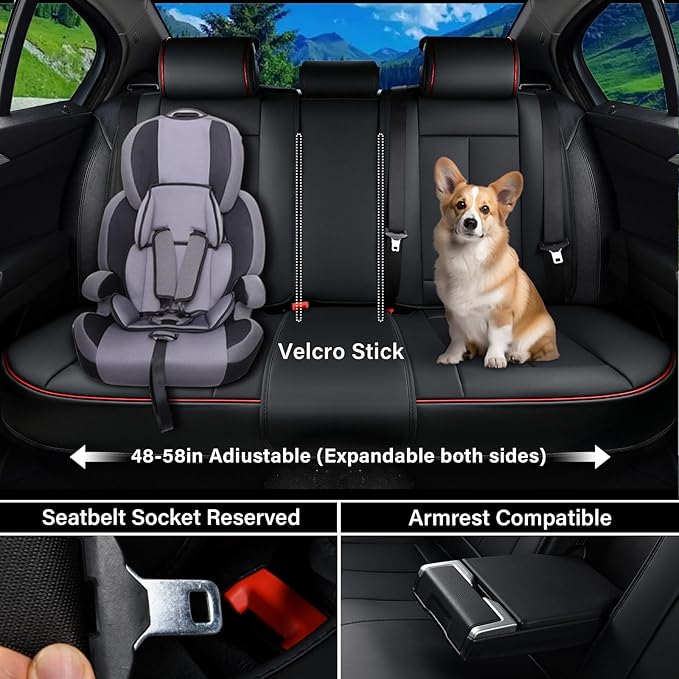 Coverado Car Seat Covers Full Set, Seat Covers for Cars, Black Car Seat Protector Waterproof, Nappa Leather Car Seat Cushion,