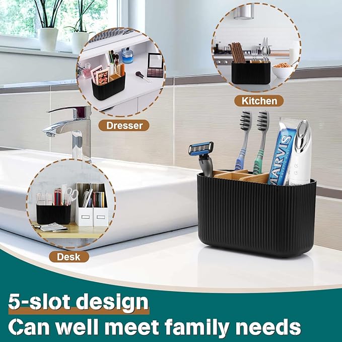 GFWARE Black Toothbrush Holder - Bamboo Toothbrush Holders for Bathrooms Electric Toothbrush Holder Organizer Kids Toothbrush
