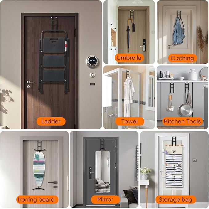 FYY Over The Door Hooks - 2 Pack Heavy Duty Dual-Hook Organizer Hanger with Non-Slip Rubber for Towels, Clothes, Hats & Bags 