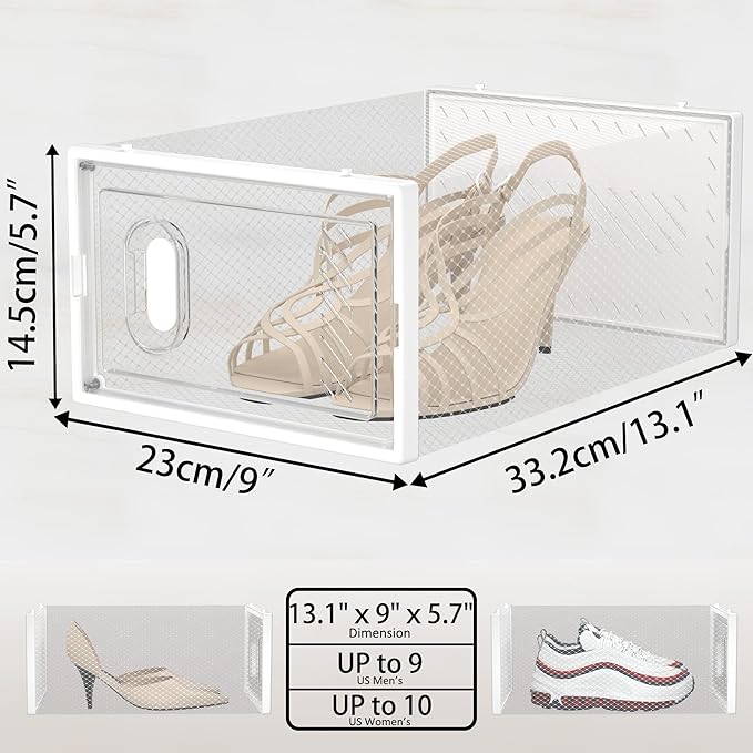 SIMPDIY Shoe Storage, 12 Pack Shoe Organizer for Closet, Shoe Boxes Clear Plastic Stackable Shoe Containers with Lids for Siz