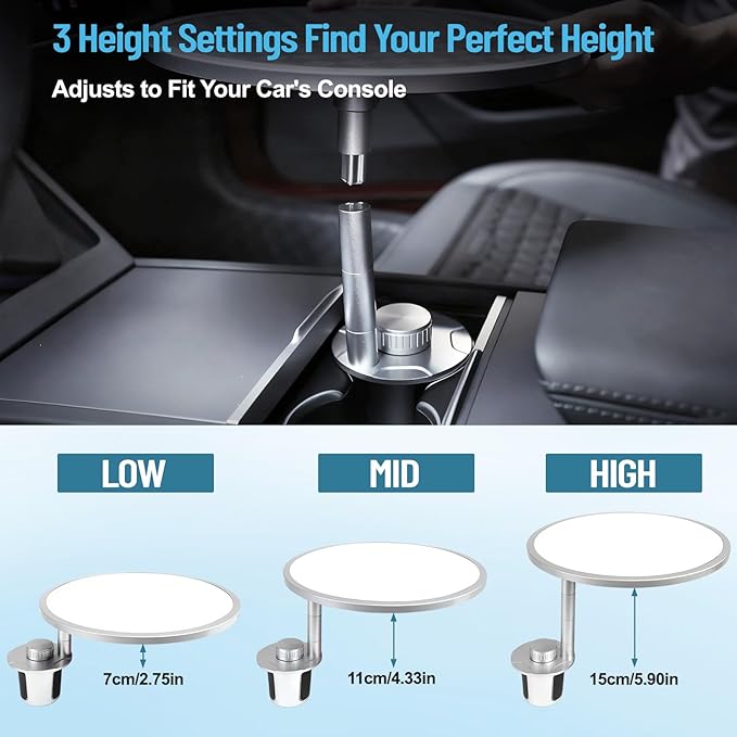Car Tray Table & Car Desk for Laptop with 2 Risers and Anti-Slip Pad, 360° Rotating Cup Holder for Working and Eating Compatible with Tesla Model 3/Y/S, Ford F150/Explorer/Maverick & Most Vehicles/EV