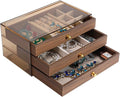 CLUQMEIK 3 Layer Acrylic Case Wooden Drawer Jewelry Organizer with Velvet Lining, Jewelry Box for Women and Girls to Store Ri