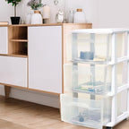 HOMZ 2-Pack Drawer Tower, 3-Tier Clear Plastic Storage Organizer Cart, White Frame - Organizing Containers with Wheels for Ho
