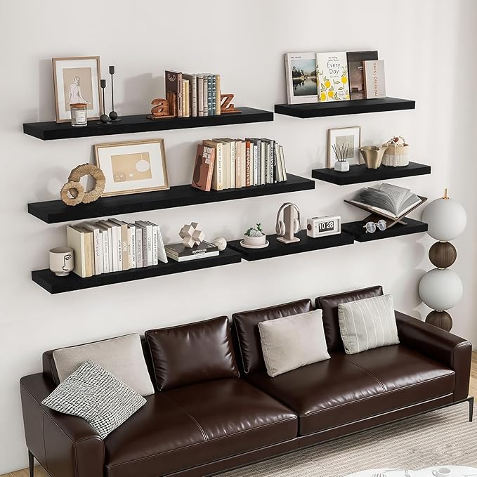 Solid Wood Floating Wall Shelves, Wall Mounted Display Bookshelf for Bedroom, Bathroom, Kitchen, Living Room, Decor Wall,Set 