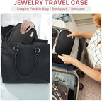 Jewelry Travel Case Organizer for Necklaces, Earrings, Rings, Bracelet, Watch, Soft Sided, Black