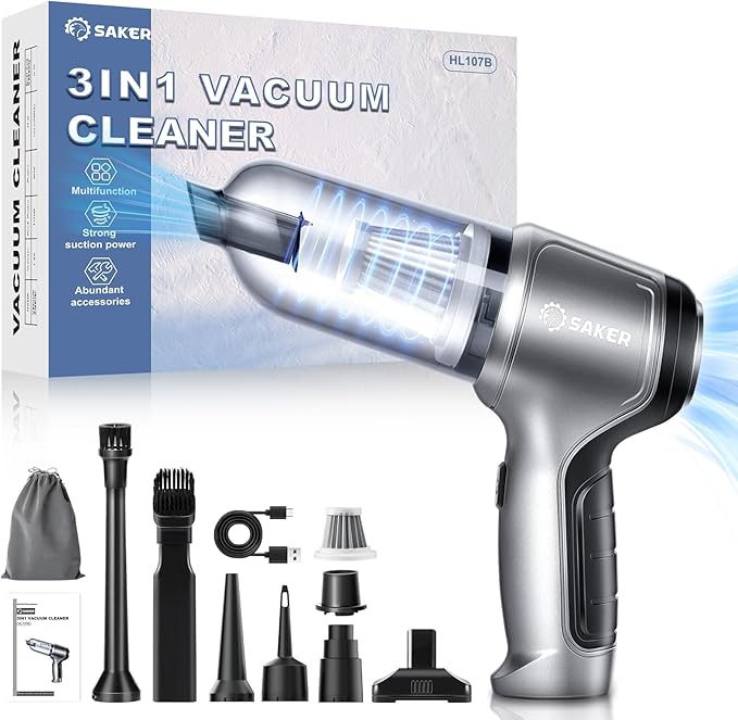 Saker Car Vacuum Portable Cordless Handheld Car Vacuum 15000PA High Power with Brushless Motor and Blower for Cars,Office,Hom