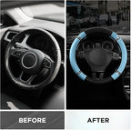 Road Comfort Leather Steering Wheel Cover – Premium Anti-Slip Car Steering Wheel Grip Cover – Universal Fit for 14.5”–15.5” C