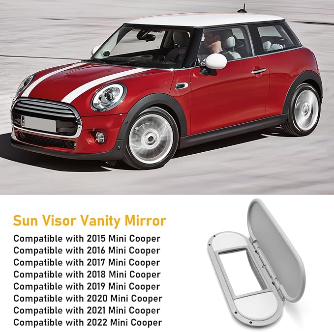 Sun Visor Vanity Mirror Cover Compatible with Mini Cooper & Cooper S Clubman Hatchback Countryman F55 F56 F60 2015-2022(3nd Gen),1PC Sun Visor Vanity Mirror Replacement for Left/Right Side,Gray