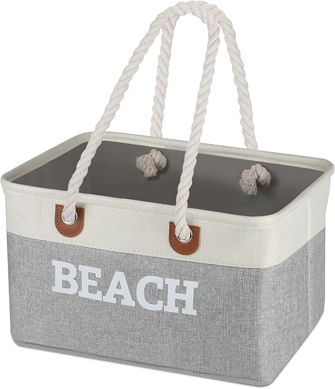 Lukeline Beach Towel Storage Bin and Organizer, Beach Bag Collapsible Storage Basket for Organizing, Large Storage Box with R