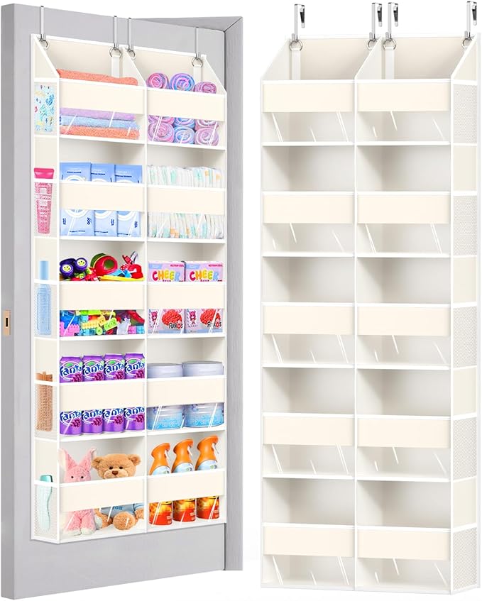 UVIAHOMI Heavy Duty Over The Door Organizer 5 Tiers, Extra Large Behind Door Storage of 10 Big Front & 10 Mesh Pockets, 80lb 
