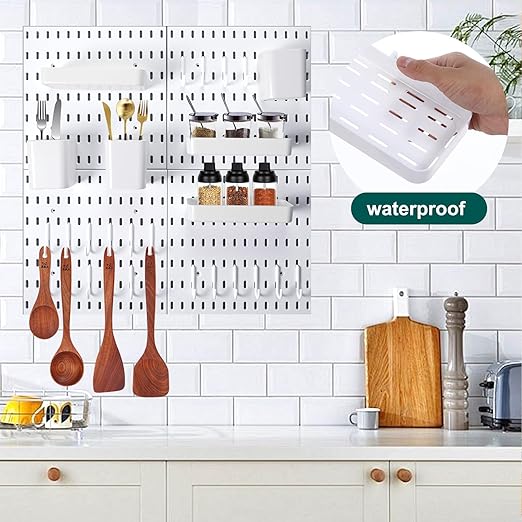 Wall Mount Peg Board Organizer 45pcs Kit, 4 Panels and 41 Accessories Pegboard Wall Organizer with Hooks, Bins, Shelves, DIY 