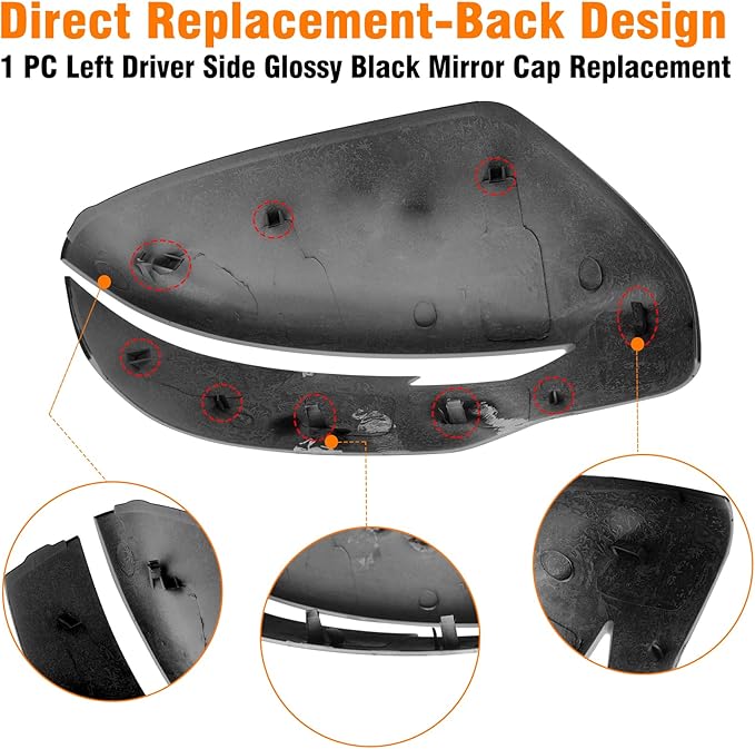 Moonlinks Compatible with Nissan Rogue 2014-2020/Murano 2015-2024/Pathfinder 2017-2020 Left Driver Mirror Cover Replacement, Glossy Black Left Side Clip-on Mirror Cap Replaces for 96374-4BA0A