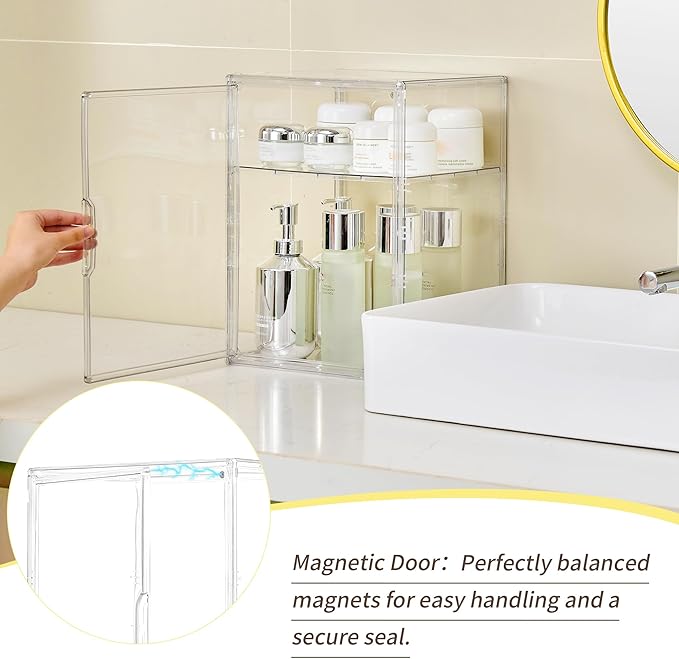 Acrylic Display Case with Removable Shelf, 2 Tier Clear Plastic Stackable Storage Bins with Magnetic Lids, Figure Display Cas