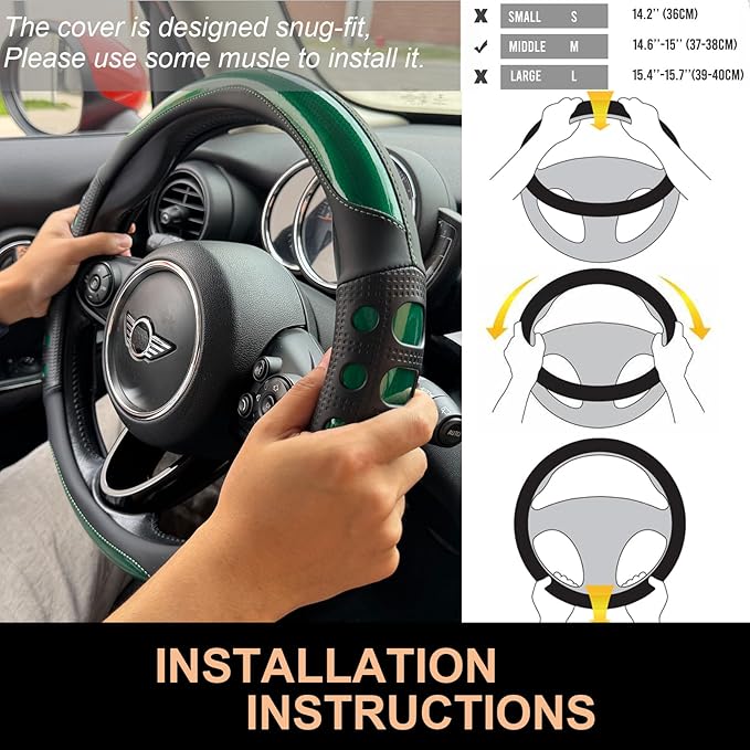 PINCTROT Race Grip Steering Wheel Cover, Anti Slip Silicone Perforated Design with Soft Touch Padding, Enhanced Grip for Sporty Driving, Universal 14.5-15 Inch (Racing Green)
