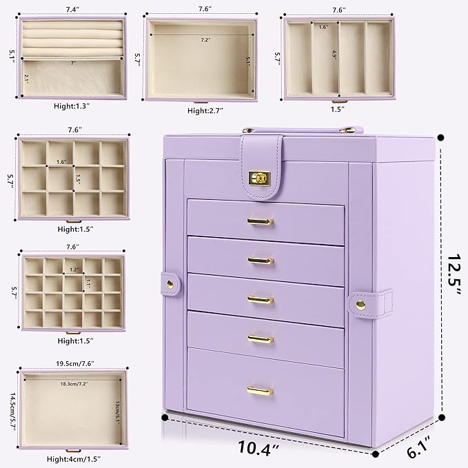 AKOZLIN Large Jewelry Box Organizer Functional with Big Mirror, Leather Jewelry Storage Case for Women Girls Ring Necklace Ea