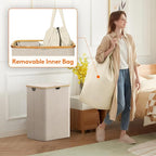 Lifewit 150L Laundry Basket with Lid, Clothes Hampers for Laundry with Bamboo Handles and 2 Removable Bag, Large Foldable Lau