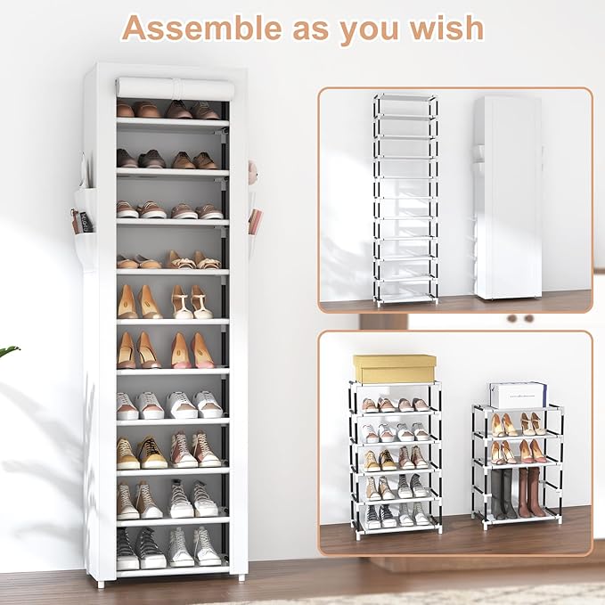 VTRIN Vertical Narrow Shoe Rack Organizer Tall Shoe Rack for Closet Entryway 10 Tier Non-Woven Cover Shoe Shelf Holds 20-22 P
