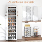 VTRIN Vertical Narrow Shoe Rack Organizer Tall Shoe Rack for Closet Entryway 10 Tier Non-Woven Cover Shoe Shelf Holds 20-22 P