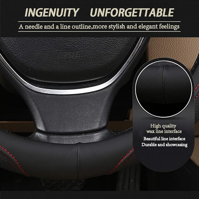 Car Steering Wheel Cover with Durable PU Leather, Universal 15 inch Fit for Car Truck SUV, Breathable Anti Slip Auto Steering Wheel Covers for Men and Women