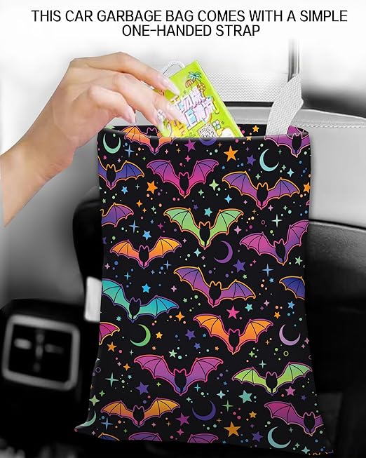 Car Trash Can, Durable Hanging Car Trash Garbage Bag, Cute Automotive Garbage Cans Organizer, Cute Neon Bats