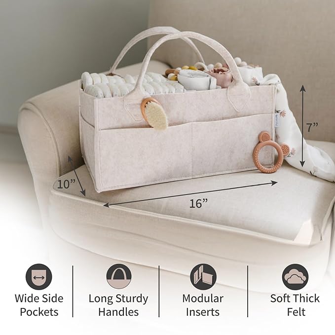 PUTSKA Baby Diaper Caddy Organizer - Nursery Storage Basket for Diaper Station, Baby Basket Shower List and Registry Gift Mus