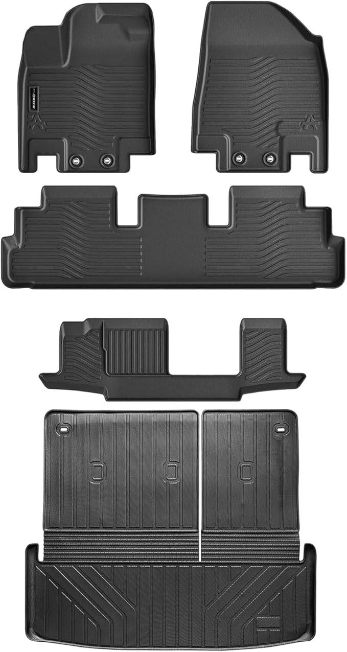 Auxko All Weather Floor Mats Cargo Mat Back Seat Mat Fit for Nissan Pathfinder 8 Seat 2026 2025-2022 TPE Floor Liner Trunk Mat Pathfinder Accessories All Season Odorless Anti-Slip Black
