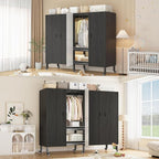 Heavy Duty Covered Clothes Rack with Magnetic Door Foldable Portable Wardrobe Closet for Hanging Clothing Rolling Black Metal