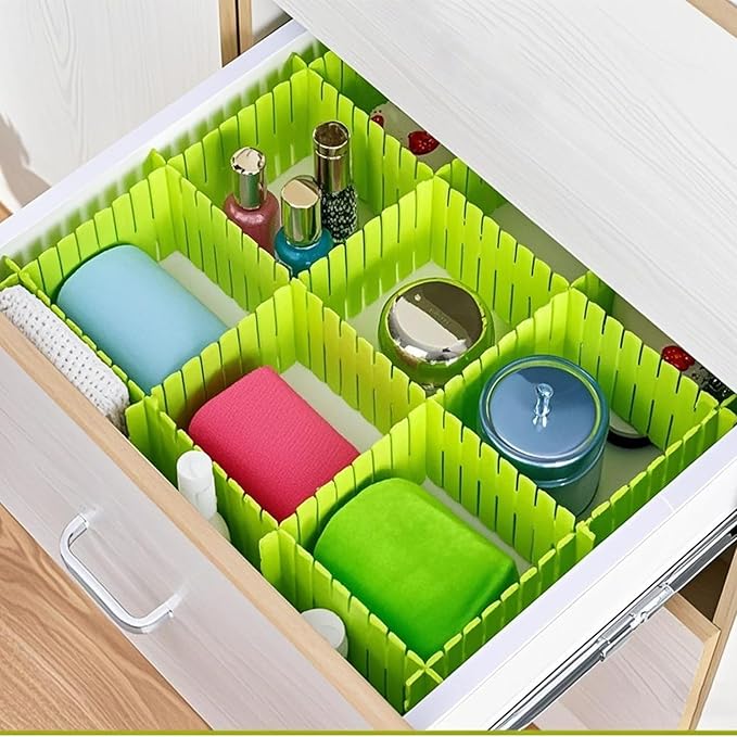 ZOENHOU 60 PCS Green Drawer Dividers, 12.6 x 2.8 Inch Adjustable Premium Plastic Drawer Divider Organizers for Makeup Drawers