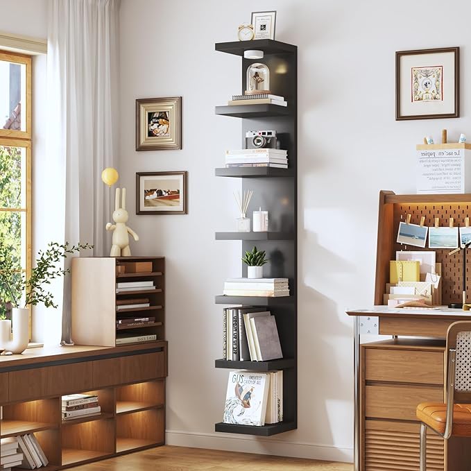 7-Tier Vertical Wall Shelf Unit with USB Rechargeable Led Light (Remote Controlled),Versatile Floating Display Shelves,Lack S