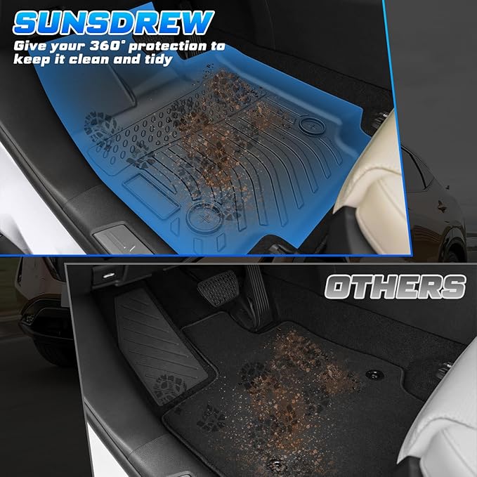 Sunsdrew Floor Mats for 2023-2026 Nissan Ariya Accessories, All Weather Floor Liners Front Rear 2 Rows Car Mats TPE Rubber Raised Edge