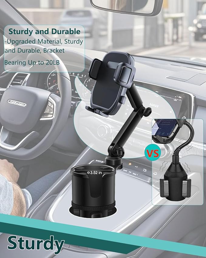 Cup Phone Holders for Your Car, [360°Adjustable] Car Cup Holder Phone Cradle for 2.5-4" Cup Holders-Compatible with iPhone 15/14 Pro, Phone Holder Mount for Truck/SUV| Anti-Slip & No Shake Design