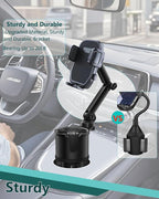 Cup Phone Holders for Your Car, [360°Adjustable] Car Cup Holder Phone Cradle for 2.5-4" Cup Holders-Compatible with iPhone 15/14 Pro, Phone Holder Mount for Truck/SUV| Anti-Slip & No Shake Design