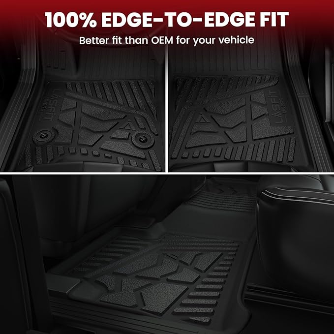LASFIT Floor Mats 2019-2026 for Chevy Silverado/GMC Sierra 1500, 2020-2026 2500HD 3500HD, Crew Cab/Bench Seat Only, Fit Without Rear Underseat Storage Box, All Weather TPE Custom Fit Floor Liners