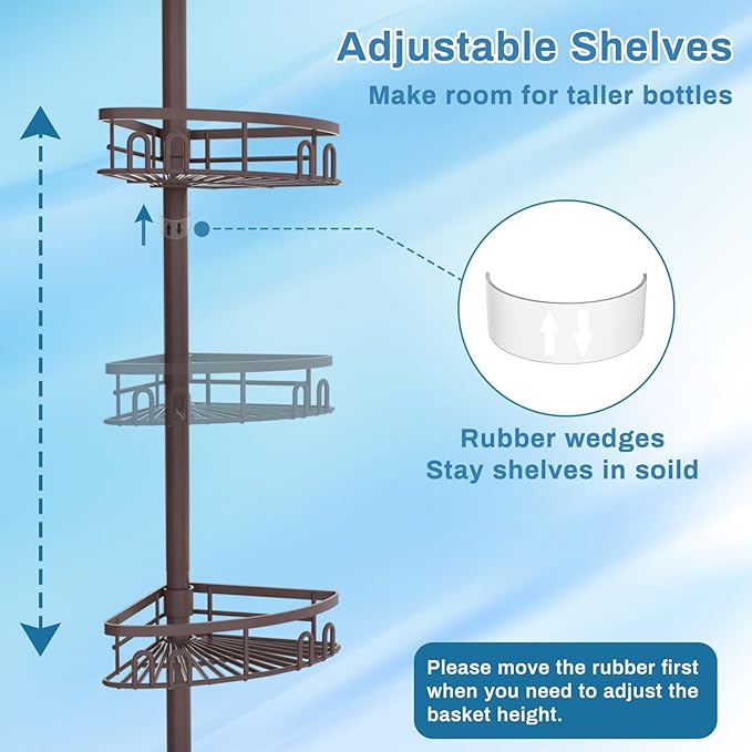 Rustproof Shower Corner Caddy Shelf for Bathroom Tension Pole Organizer with 4 Baskets for Bathtub Shampoo Storage from 23.6 