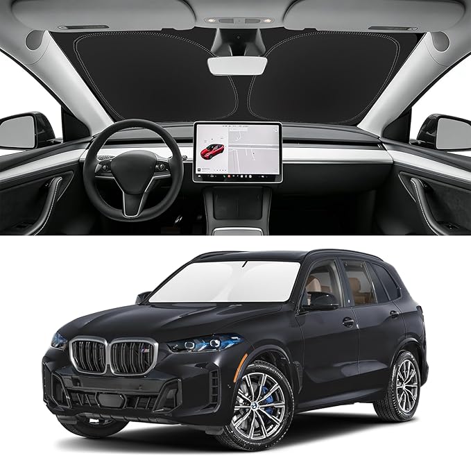 Custom Fit Windshield Sun Shade for BMW X5 2019-2026, Blocks UV & Heat, Front Window Sunshade Accessorie, Easy Fold & Store Keep Your Car Cooler
