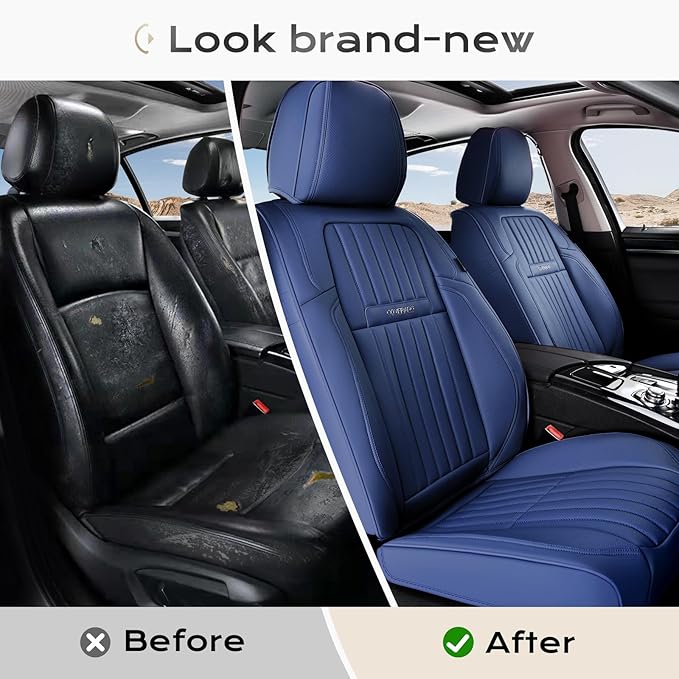 Coverado Car Seat Covers Front Seats, Seat Covers for Cars, Car Seat Protector, 2-Pack Car Seat Cushion Nappa Leather, Waterp