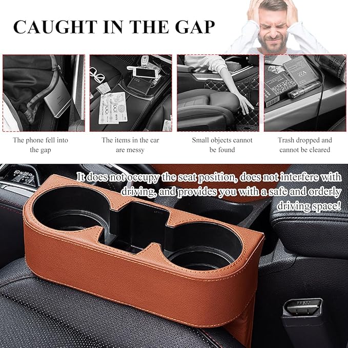 DXNQ Car Cup Holder Gap Filler Organizer, Multifunctional Auto Front Console Gap Filler with Cup Holder, Leather Extra Cup Ho