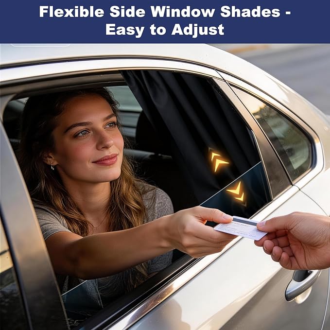 XCBYT Magnetic Car Window Shades for Rear Side Windows, 2 Pack Blackout Car Window Covers for Back Seat Comfort, Reduce Glare & Heat, Car Window Covers for Road Trips & Daily Driving