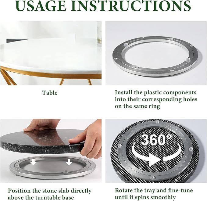 Koville 12'' Black Marble Lazy Susan Marble Turntable for Kitchen Dinning, Granite Lazy Susans Organizer for Cabinet, Serving