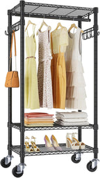 VIPEK R3 Medium Rolling Clothes Racks with Lockable Wheels, Heavy Duty Garment Rack with Adjustable Shelves & Hanging Rod & S