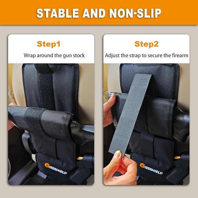 Truck Gun Rack（Set of 2）, Seat Back Gun Rack with Adjustable Straps, 600D Oxford Cloth, Universal Rifle Holder, PVC Coated, Secure Storage Pockets for Hunting Gear, Easy to Install Vehicle Gun Rack